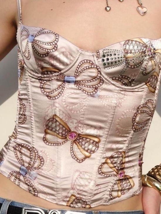 Blumarine Tops - Blumarine Pink Satin Bow Corset Top